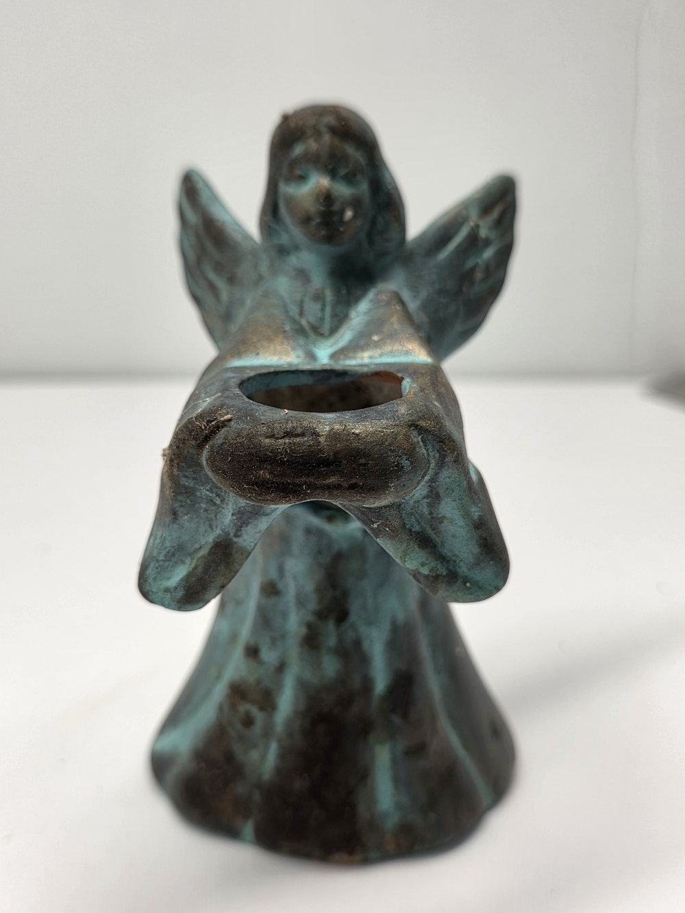 Vintage Ron Gordon Angel Candle Holder Verdigris Bronze Ceramic Taiwan 1980s